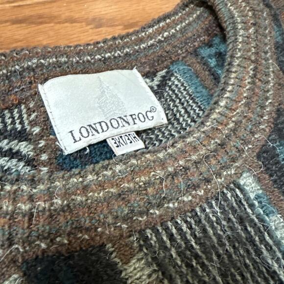 London Fog Sweater 3XL Coogi Style Brown Green Knit - Picture 5 of 6
